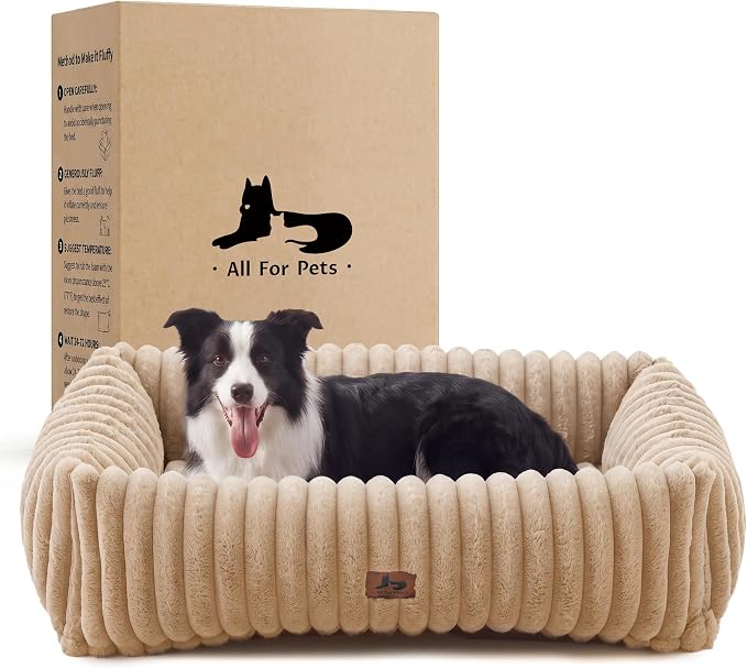 Dog Beds Large Sized Dog,Rectangle Orthopedic Pet Bed for Large Dog, Comfort Fluffy Memory Foam Dog Beds with Anti-Slip Bottom,Camel(35x25x9inchs)