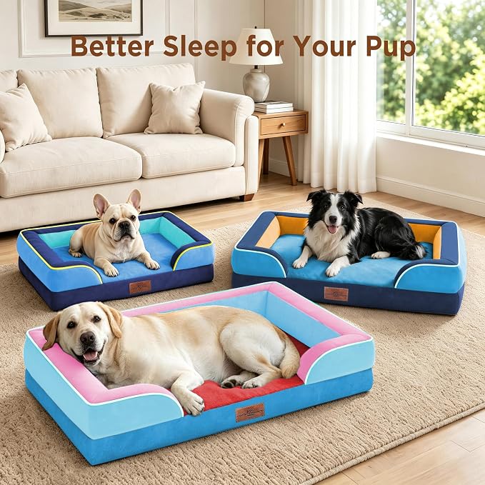 Comfort Expression Orthopedic Dog Bed for Extra Large Dogs with Bolster | Waterproof Dog Couch Bed with Washable Cover & Non-Slip Bottom, Supportive Egg Crate Foam XL Pet Bed, 42x30 Inch