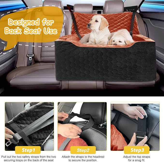 Dog Car Seat for Medium/Large Dog Booster Seat Under 60 lbs or 2 Small Dogs, Multi-Functional Pet Car Seat with Thick Cushion, 2 Safety Leashes (Black/Red Brown, Medium)