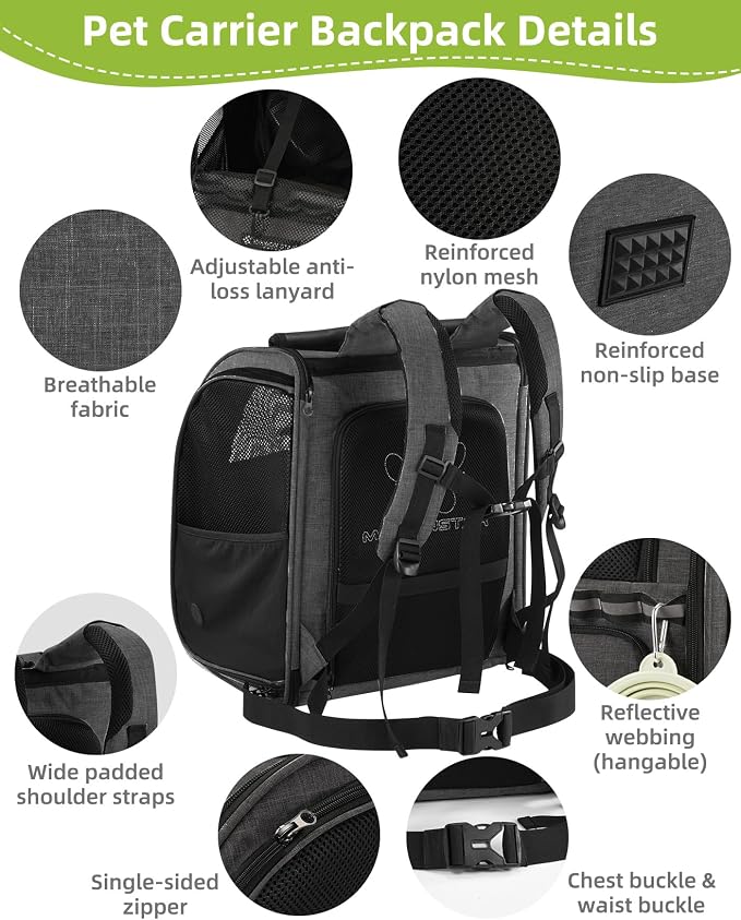 Expandable Cat Carrier Backpacks with Breathable Mesh, Pet Carrier Backpack for Cats Small Dogs Puppies Up to 20 Lbs, Dog Carrier Backpack Great for Travel/Hiking/Camping/Outdoor-Dark Grey