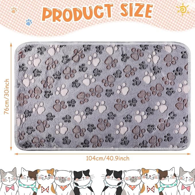 Tatuo 4 Pack Fleece Dog Blankets for Puppy Cats Multi-Size Sleep Mat for Pet Guinea Pig Soft Washable Warm Crate Bed Puppy Teething Toys Print Pattern Blanket Indoor(Gray,41 x 30 Inch,Paw)