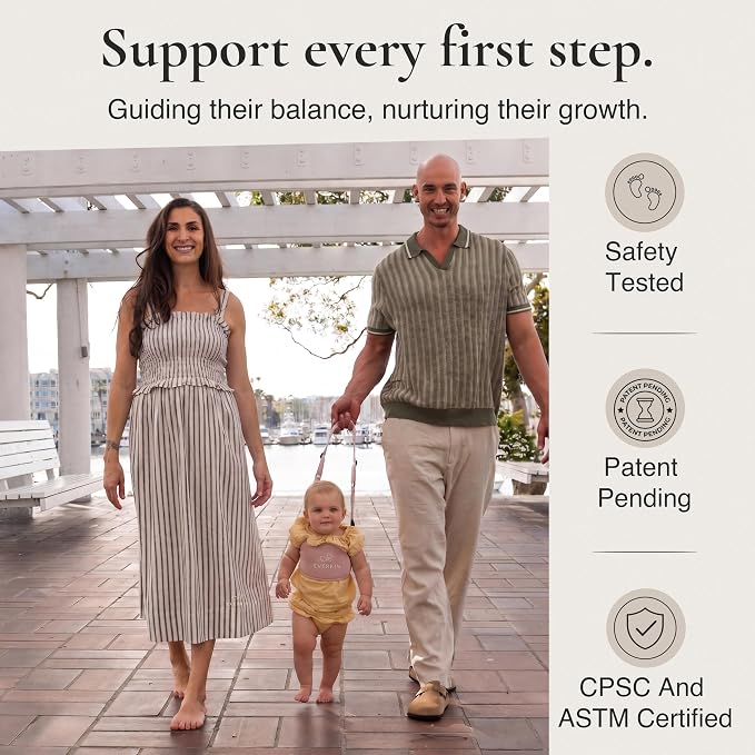 Step Premium Baby Walking Harness - Petal (30% Cotton/70% Polyester) - Ergonomic Toddler Walking Assistant Vest with Height-Adjustable Padded Handles
