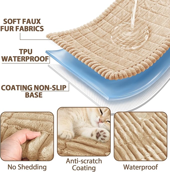 FUANGUI Waterproof Couch Cover Sofa Cover for Dogs and Pets Sofa Protector | Non-Slip Washable Fuzzy Soft Cat Bed Sofa Slipcover for 2-3 Cushion Couch Sofa Pet Friendly, Khaki, 27.6" x 59.1", 1 pcs