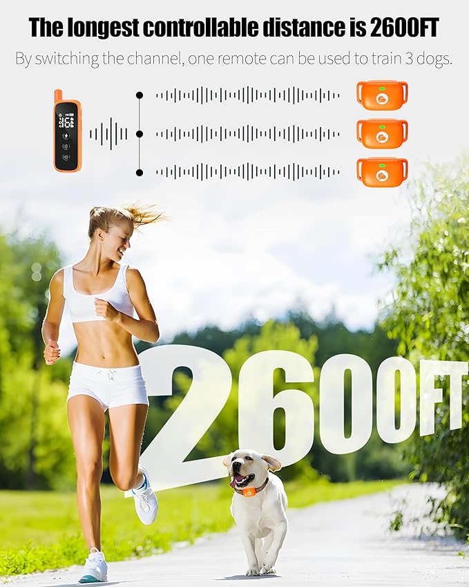 Dog Shock Collar - Rechargeable Dog Training Collar with Remote for Small Medium Large Dogs, IP68 Waterproof 2600FT Electric Collar with Beep, Vibration, Shock, Security Lock (Orange)