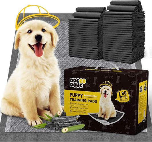 Charcoal Small Puppy Pads Pee Pads for Dogs 22"x22" 80 Count | Disposable Activated Carbon Super Absorbent Full Edge-Wrapping Pee Pads Odor-Control Training Pads for Doggie Cats Rabbits