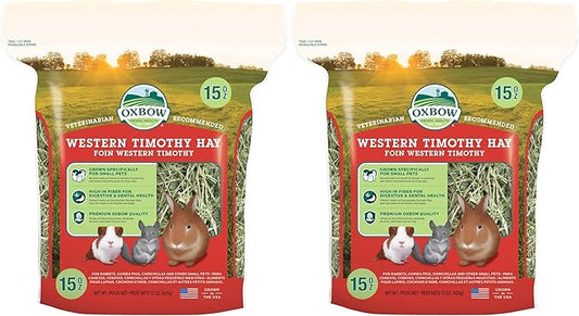 Oxbow Timothy Hay, Rabbit & Guinea Pig Hay, High Fiber for Digestive Health, Grown in the USA, Veterinarian Recommended Small Pet Supplies, for Rabbits, Guinea Pigs, & Chinchillas, 15 oz. (Pack of 2)