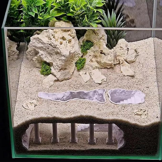 LIYAOLI Aquarium Ornaments Cave Tunnel with Viewing Ports | Fish Tank Decoration Hideout for Pleco, Shrimp & Corydoras | Substrate-Friendly Design & Sinking Base (S - Roman Columns - White)