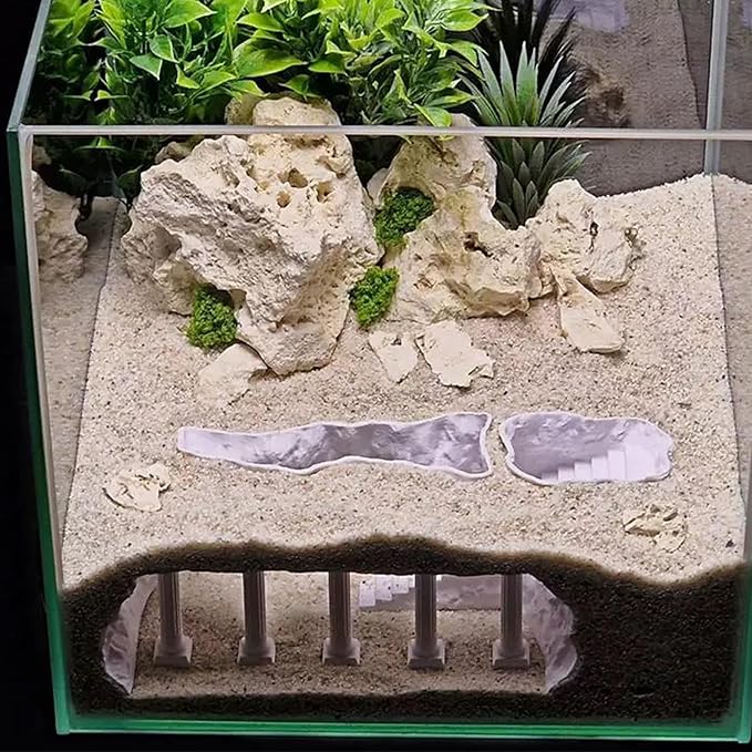 LIYAOLI Aquarium Ornaments Cave Tunnel with Viewing Ports | Fish Tank Decor Hideout for Pleco, Shrimp & Corydoras | Substrate-Friendly Design & Sinking Base (M - Roman Columns - White)