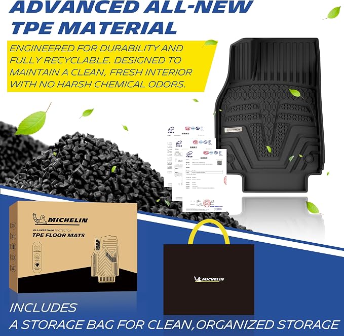 Michelin Vehicle Mat, All-Weather TPE Custom Fit Liner for Tesla Model Y 5 Seat Floor Mats 2025-2027 (9 Piece), Elite