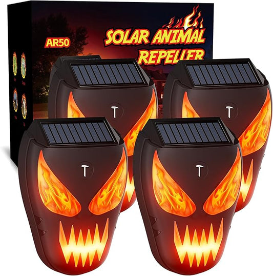 Solar Nocturnal Animal Repellent Outdoor, Waterproof Coyote Deterrent Devices with Predator Lights, Deer Repellent Devices - Repel Skunk Raccoon Opossum Fox Owl Hawk for Yard Garden Farm Chicken Coop