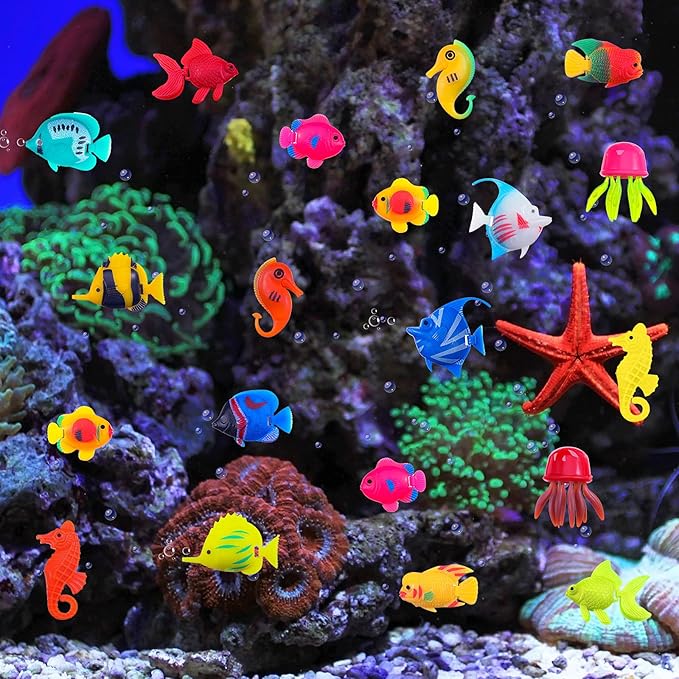 Weewooday 20 Pcs Artificial Moving Fishes Plastic Floating Lifelike Fish Tank Ornament Aquarium Decorations(Jellyfish and Seahorses)