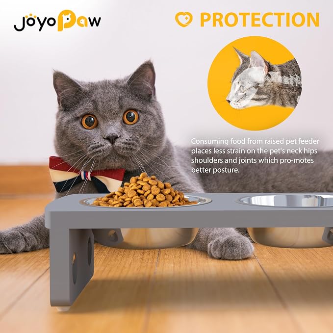 Elevated Dog Bowls, Bamboo Raised Dog Bowl for Dogs, with 2 Stainless Steel Bowls (Grey, Small: 4'' Tall-20oz Bowl)