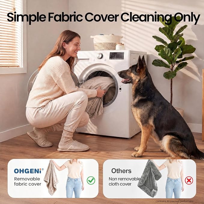OhGeni Orthopedic Extra Large Dog Bed Couch, Memory Foam, 44-inch (Beige) | Waterproof Pet Bed with Machine-Washable Removable Cover & Soft Comfortable Fabric