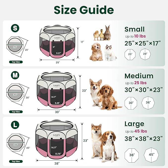 Love's cabin Pet Puppy Dog Playpen, Medium Dog Tent Crates Cage Indoor/Outdoor, Portable Playpen for Cat, Foldable Pop Up Dog Kennel Playpen with Carring Case, Removable Zipper Top, Light Pink