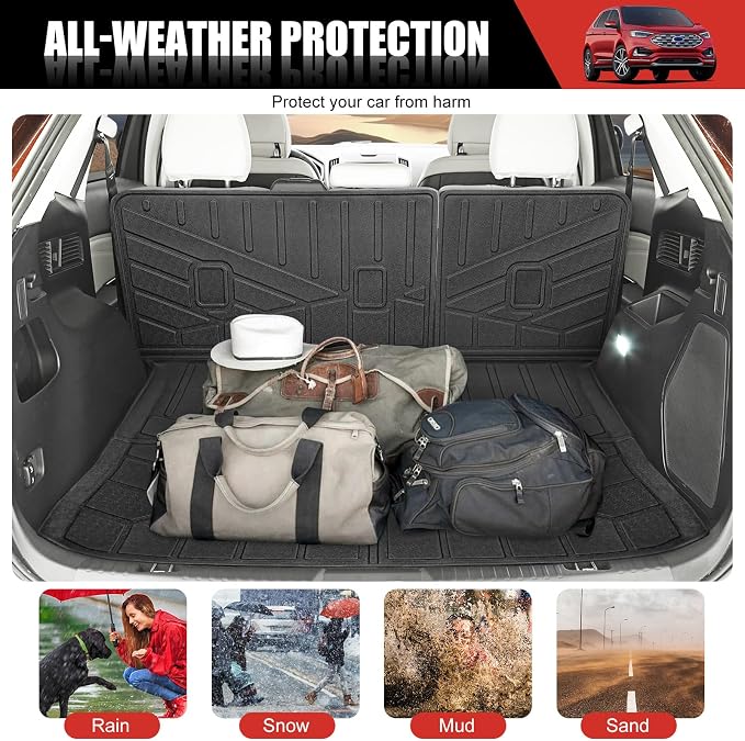 Cargo Mat with Seat Back Cover Fit for 2015-2024 Ford Edge 5 Seats Accessories, Cargo Liner Trunk Mat TPE Trunk Liner Seat Back Protector Cargo Cover for Ford Edge(Cargo Mat+Seat Back Cover)