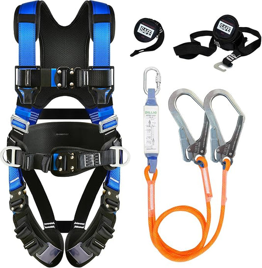 DIJJIG Safety Harness Fall Protection Kit with Shock Absorbing Lanyard | Safety Straps Upgrade Quick Buckles, Roofing Harness Construction Harness Para Construccion ANSI Compliant Blue