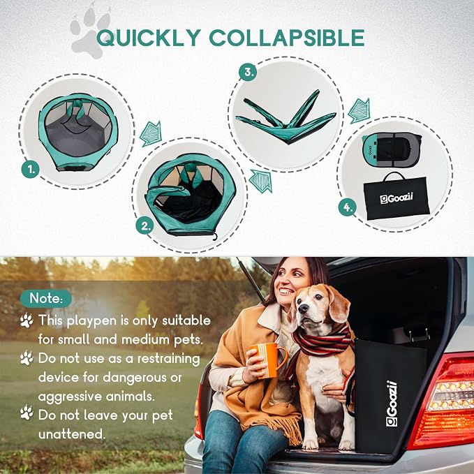 Goozii Pet Cat Playpen for Indoor Cats Enclosed, Puppy Dog Play Pen for Outdoor Travel Camping (Small Size, Green & Dark Grey)