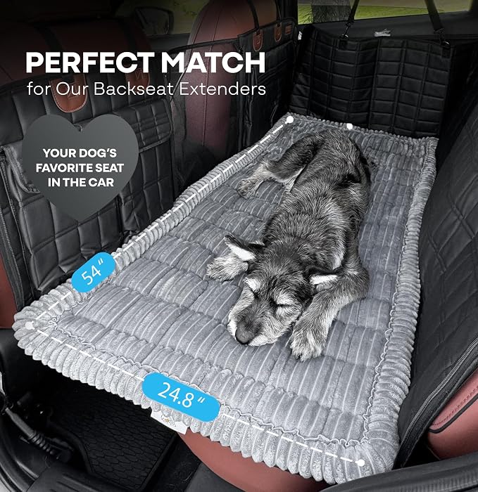 Dog Bed for Car Back Seat Extender - Non-Slip Backseat Cushion for Dogs - Travel Plush Pet Mat Topper for Cars, Trucks, SUVs - Machine Washable Pad Blanket - Grey, 54" x 24.8"