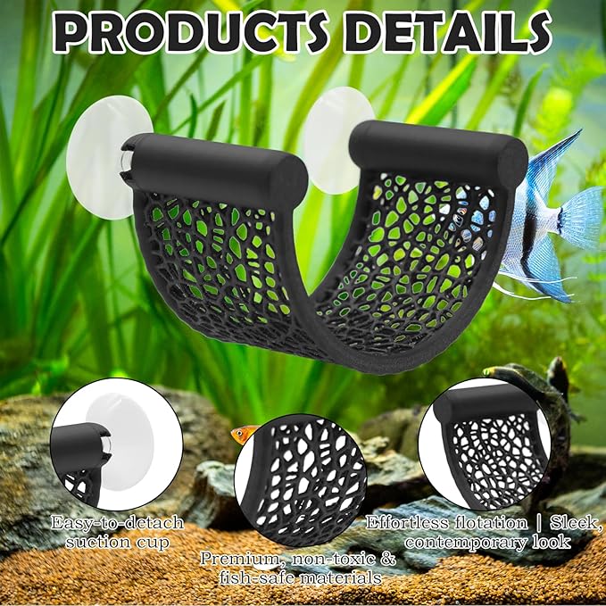 Betta Fish Hammock, U-Shaped Floating Fish Resting Spot with Suction Cup, Aquarium Decor for Small Tank, Tabletop Aquarium Accessories for Betta, Shrimp (Black)