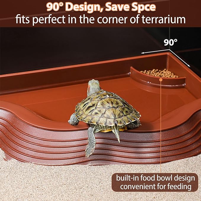 Tortoise Water Bowl with Ramp, 3PCS Leaf Reptile Food Water Bowl Turtle Pool Reptile Water Dish Tortoise Bathing Pool Turtle Soaking Dish Aquarium Habitat Accessories Small