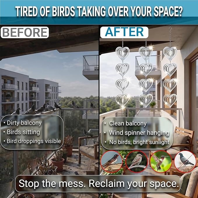 Reflective Bird Deterrents for Outside – Bird Repellent Devices Outdoor – 3D Wind Spinners Outdoor Garden Decor –3 Set Bird Repellent to Keep Woodpecker & Pigeons Away from Window Roof (Style 3)
