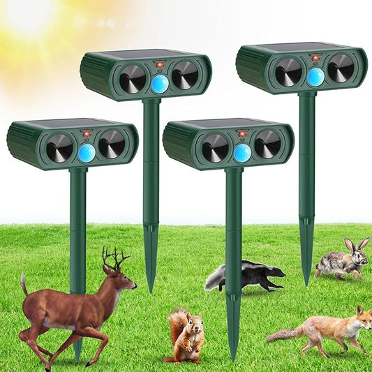 4 Pack Solar Ultrasonic Animal Repellent Outdoor Deer Repellent Devices Cat Repellent Motion Activated Raccoon, Dog, Deer Deterrent Waterproof for Yard, Farm, Garden