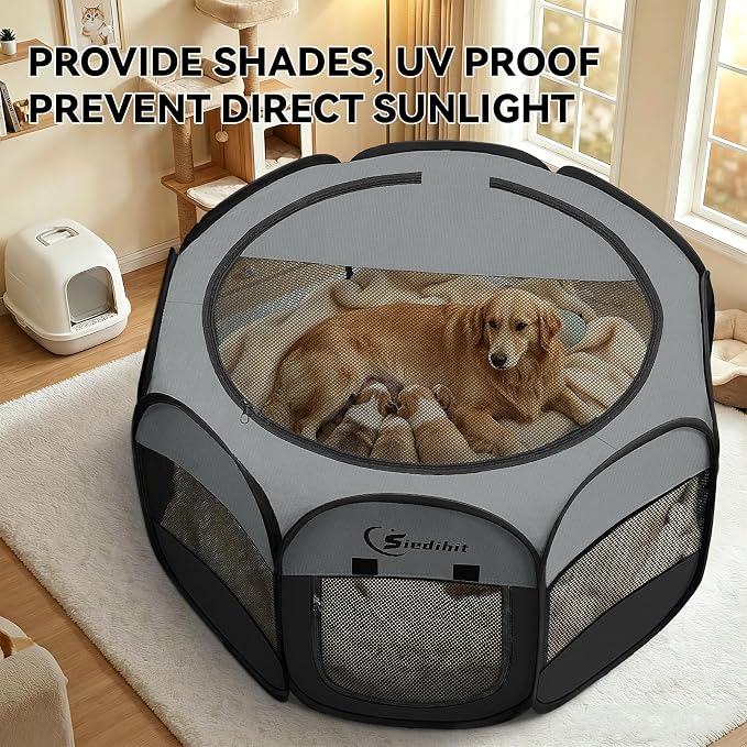 Siedihit Playpen for Extra Large Dog Cat, Dogs Tent Crate Cage | Indoor/Outdoor, Portable Pop Up Dog Kennel with Carrying Bag for Rabbits (Dark Grey, Extra Large)