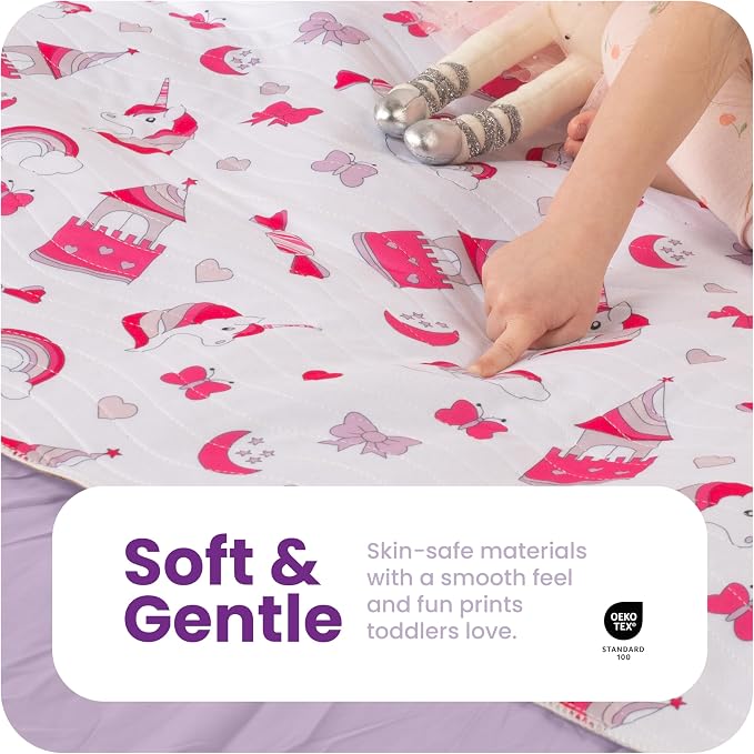 IMPROVIA® Pee Pads for Kids - Bed wetting Pads for Kids Potty Training Bed mats for Toddlers Waterproof Reuseable Washable Absorbent, Non Slip - Unicorn Design - Twin Size 34”x36