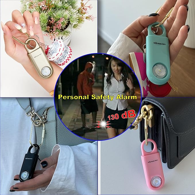 130dB Personal Safety Alarm Ultra Bright Strobe Light. Loud Sound Keychain Siren for Women, School Children, Night Runners, Hiking. Bear Alarm Deterrent. SOS Emergency Self Defense Alerts. Gold