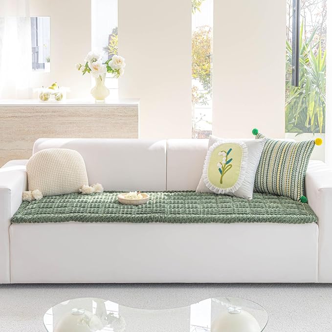 Couch Cover for Dogs Washable, Non-Slip Pet Couch Covers for Sofa, Fuzzy Dog Couch Cover Mat Thick Soft Plush for Furniture Protector (Green, 27.6" x 47.2"/70 x 120cm)