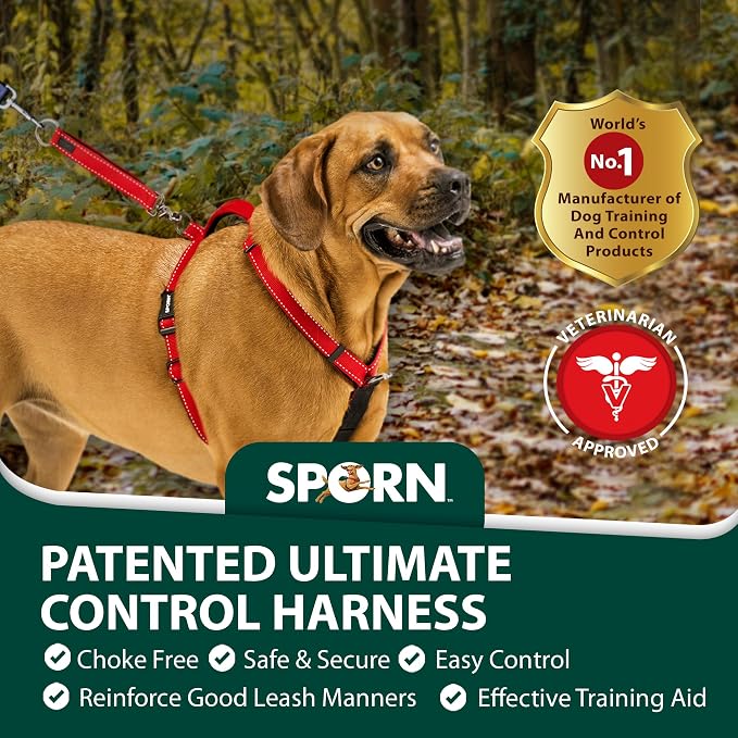 SPORN Ultimate Control No Pull Dog Harness for Medium-Sized Dogs - 4-in-1 Adjustable Dog Harness with Front, Back & Dual-Clip Options & Emergency Grab Handle - Easy On/Off, Padded Comfort (Red, M)