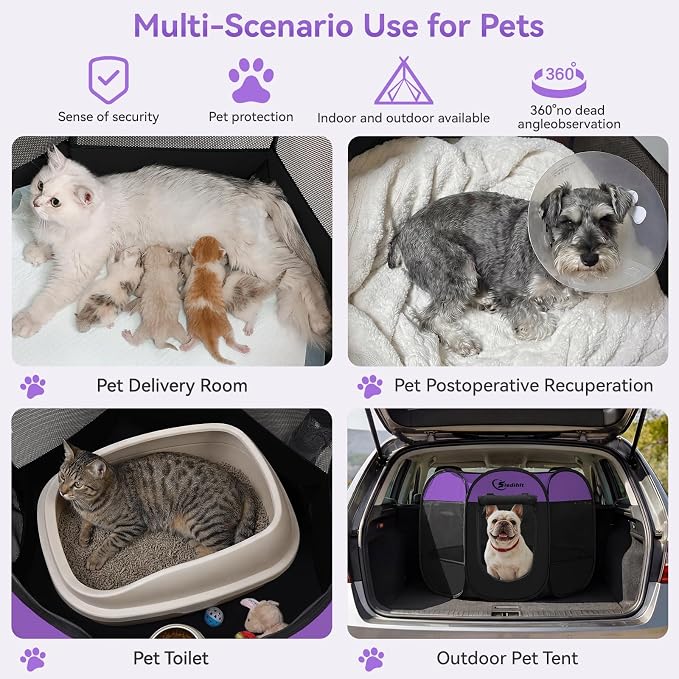 Siedihit Dog Playpen, Puppy Pet Playpen, Dog Crate Tent Cage Indoor | Outdoor, Portable Pop Up Dogs Kennel Playpen with Carrying Case for Dogs/Cats/Rabbits, Purple, Medium