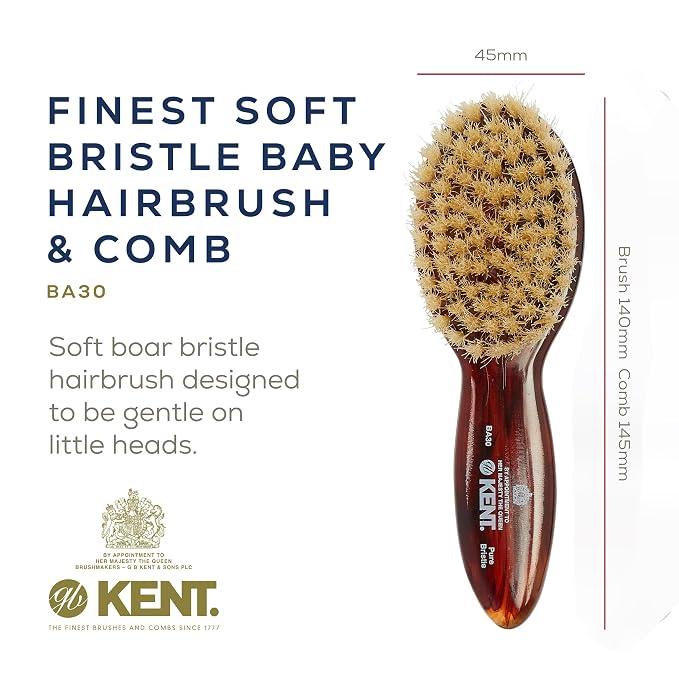 Kent BA30 Cradle Cap Baby Hair Brush with Ultra Soft Natural Bristles and Smooth Cradle Cap Comb, Baby Essentials for Newborn Hair Brush and Baby Comb