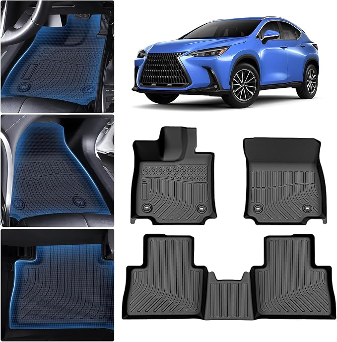 Sunsdrew Floor Mats for 2022-2025 2026 Lexus NX Accessories NX 250/NX 350/NX 350h/NX 450h+, All Weather Car Mats Front Rear 2 Rows Floor Liners TPE Rubber Raised Edge