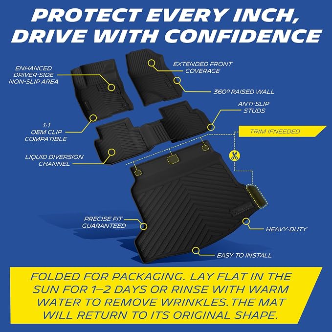 Michelin Vehicle Mats, Premier Series All-Weather TPE Custom Fit Liner for Honda Civic Hatchback 2022-2026 Floor Mats(4 Piece), Not Fit Hybrid