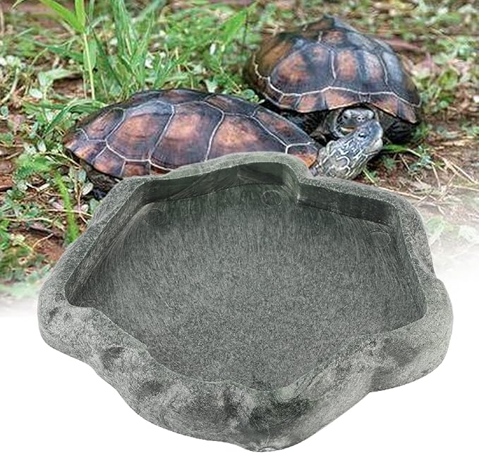 AYNEFY Reptile Food Water Rock Bowls,Resin Reptile Feeder Lizard Feeding Dish Amphibian Feeder Bowl Terrarium Decor for Bearded Dragons Leopard Gecko Frog Snake(Emerald