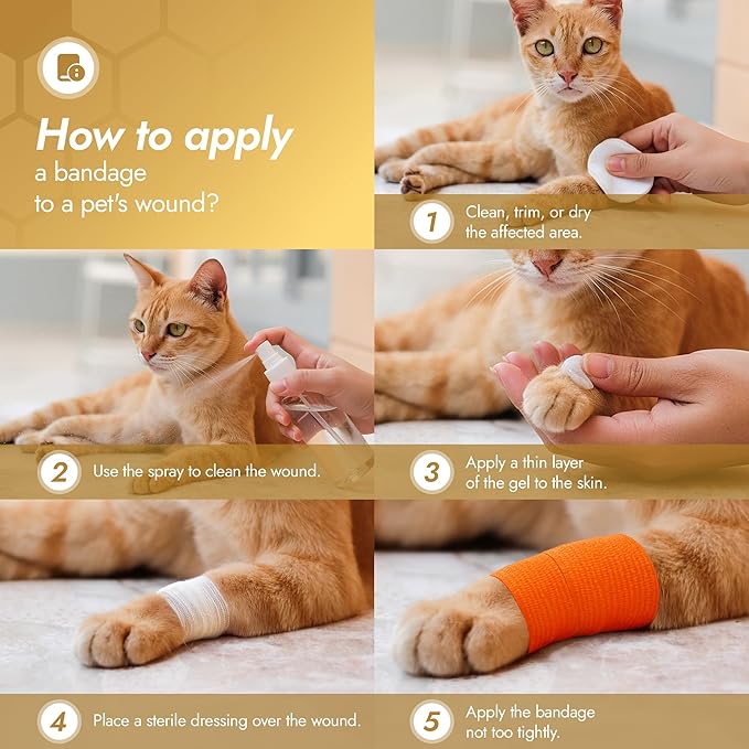 Self-Adhering Cat and Dog Wound Care Bandages – 6 pcs x 5 cm Set of Elastic Dog Bandages for Wounds Prevent Licking and Scratching – Made from Breathable Rubber Latex