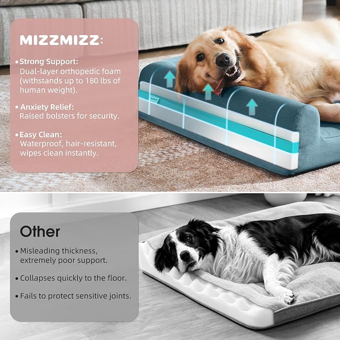 Gel Memory & High-Density Foam Orthopedic Dog Bed 44x32x7.5 Large | | Double Waterproof Cover | Machine Washable | Non-Slip Base | Fur-Resistant Tech Fabric