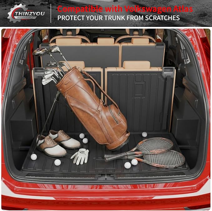 Cargo Mat Compatible with 2018-2025 2026 Volkswagen Atlas Trunk Mat Trunk Liner Cargo Liner (NOT for Cross Sport) Back Seat Cover 2024 VW Atlas Accessories (Trunk Mat with Backrest Mat)