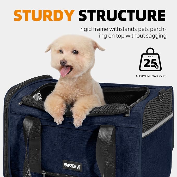 Cat Carrier for Travel, Soft-Sided, Top Loading, Privacy Curtain, to 20 lbs | Medium Pet Carry Bag Nervous Cat, Vet Visits Car Transport, Luggage Sleeve Suitcase Attachable Small Puppy Crate Kennel Navy