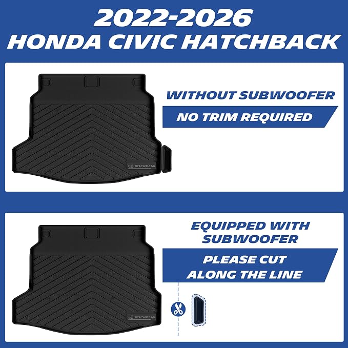 Michelin Vehicle Mats, Premier Series All-Weather TPE Custom Fit Liner for Honda Civic Hatchback 2022-2026 Floor Mats(4 Piece), Not Fit Hybrid
