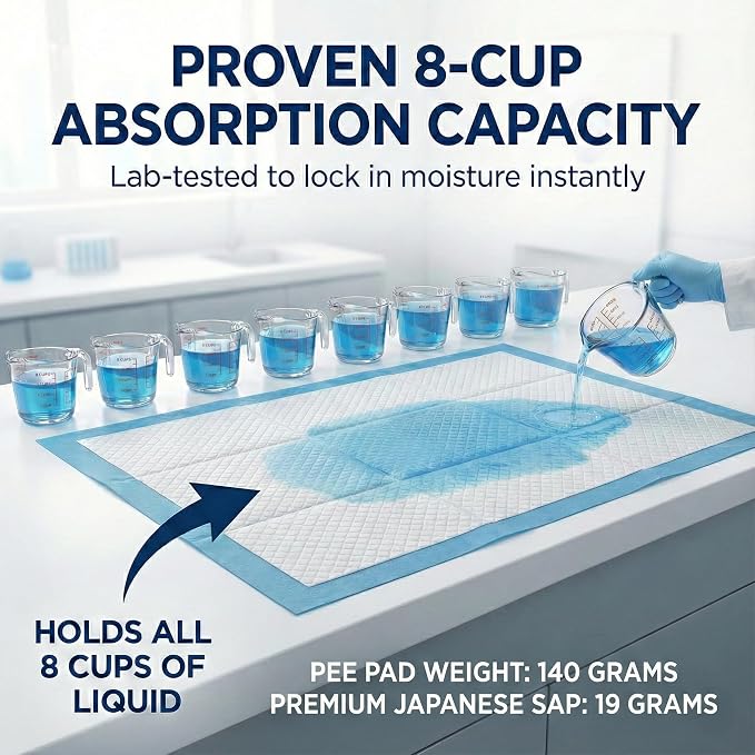 Pee Pads for Dogs Extra Large 37x54 XXXL 50 Count Leak Proof Heavy Duty | With adhesive tabs, 24 hour absorbent, disposable XXL puppy training pads for large dog breeds. 6-layer, non-slip backing