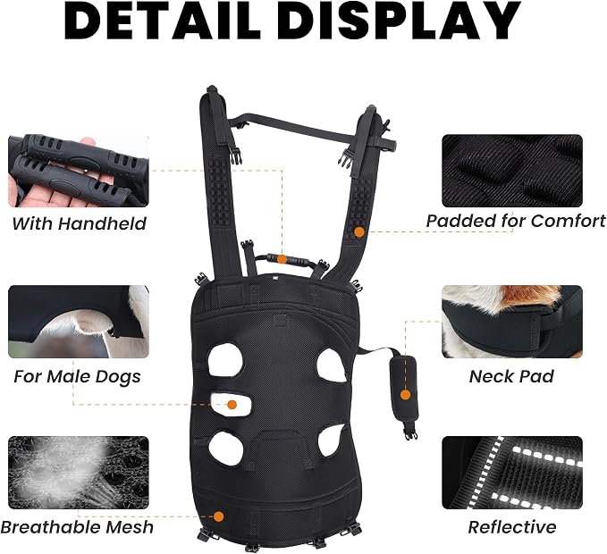 Dog Lift Harness Backpack Carrier for Large Dogs, Full Body Sling with Handle, Dog Harness for Joint Injuries, Arthritis, Ideal for Stairs, Elderly Dogs (XXX-Large 66-83LBS)