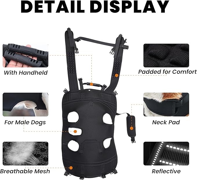 Dog Lift Harness Backpack Carrier for Large Dogs, Full Body Sling with Handle, Dog Harness for Joint Injuries, Arthritis, Ideal for Stairs, Elderly Dogs