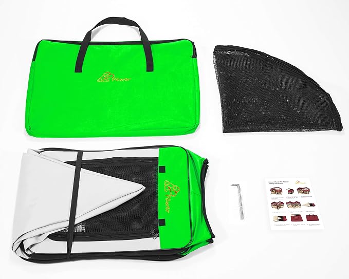 Pawer 45”×24” 8-Panel Foldable Pet Playpen, Bright Green+Grey, Personalize Embroidery Extra Fabric Piece Available, for Cat/Dog/Puppy, 600D Oxford Cloth Portable Indoor & Outdoor Kennel with Carry Bag