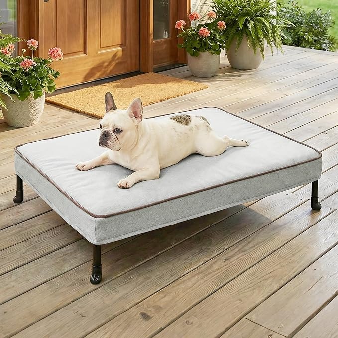 Veehoo Outdoor Elevated Dog Bed with Washable & Waterproof Cushion, Cooling | Medium Raised Dog Cot with Removable Cover, Brethable Mesh, Orthopedic Pet Bed for Indoor & Outdoor, 32" x 25", Dark Grey