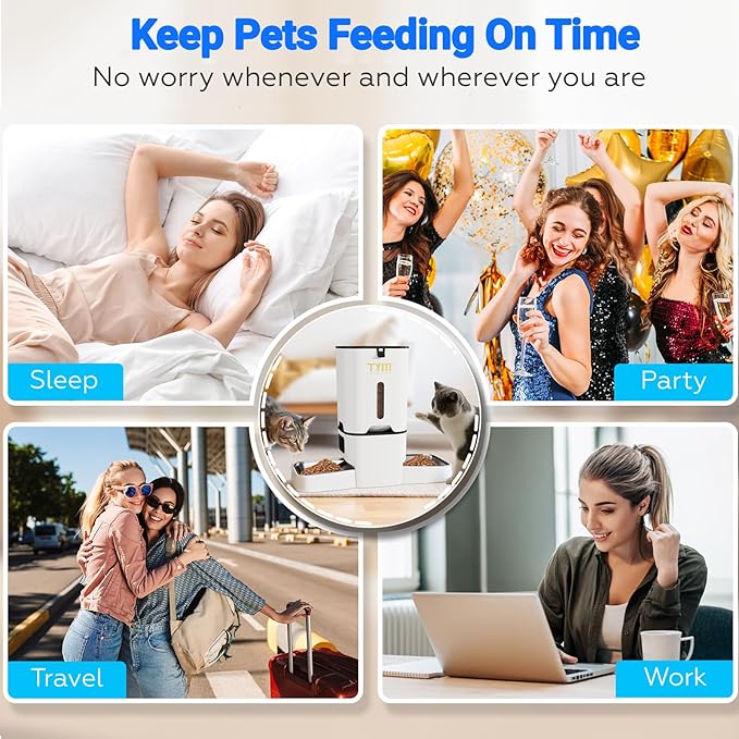 TYM Dual Automatic Cat Feeder for 2 Cats, 7L WiFi Cat Food Dispenser with Smart App Control, Programmable Feeding Schedule for Multiple Pets, Stainless Steel Double Bowls, Detachable for Easy Clean