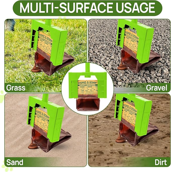Dispoz-A-Scoop® Revolutionary 4-in-1 Dog Poop Scooper, 24" Handle & 8 Refill Bags - Fast, Easy, Clean with Disposable Bag Attachment, Just Scoop & "Pop" into trash. U.S.A, Always Stays Clean.