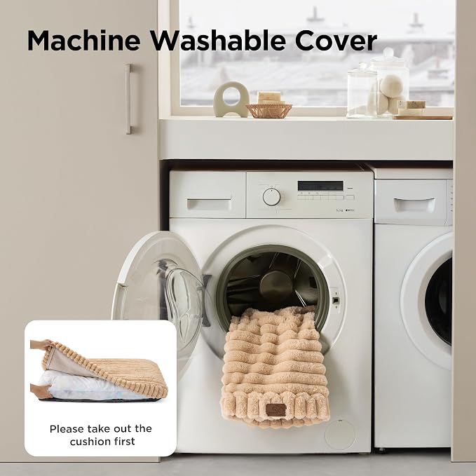Bedsure ComfyFleece™ Fluffy Balanced Support,Dog Bed Medium Size Dog,30x20 | Golden Ratio Chopped Foam & PP Cotton, Home Decor,Waterproof Liner, Removable Washable Cover, Nonslip Bottom,Sandy Beige