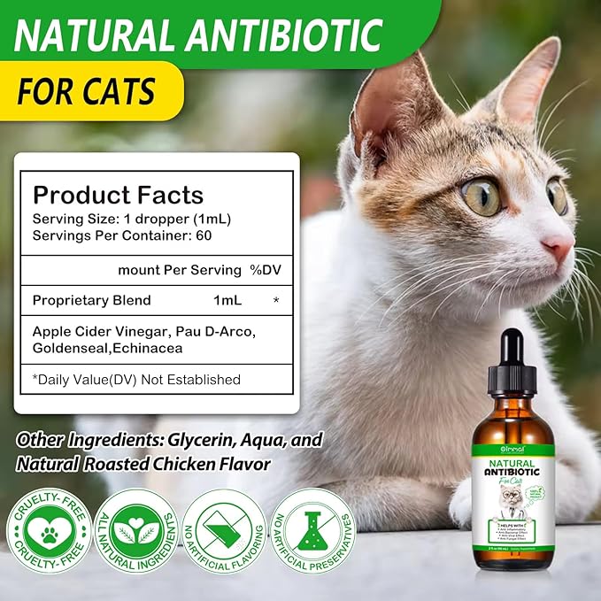 Natural Antibiotics for Cats- Pet Antibiotic - Cat Healing Aid and Skin Repair for Wounds, Sores, and Abrasions, Provides Itch Relief for Irritated Skin